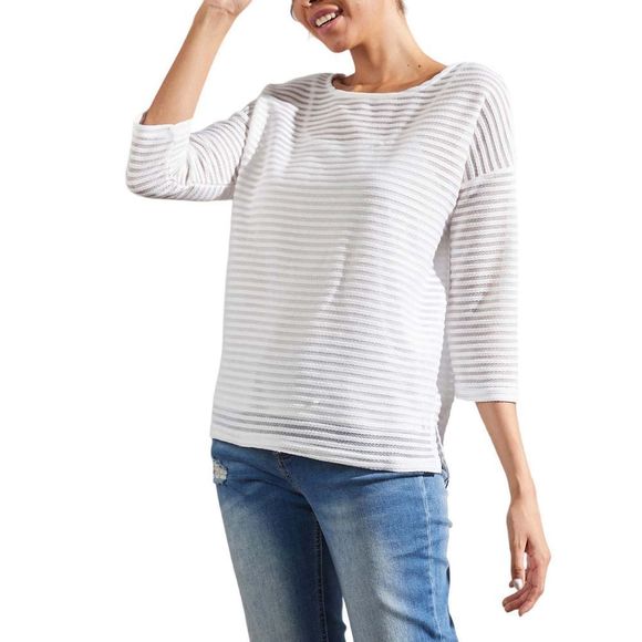 Simple by Suzanne Betro Ivory Stripe Sheer Boatneck Tunic Size L - Picture 2 of 5